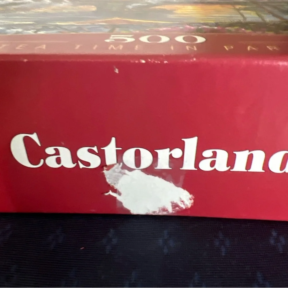 Tea Time in Paris HTF 500 pc Puzzle Stylized Eiffel Tower Bridge Boats Outside - Picture 6 of 10